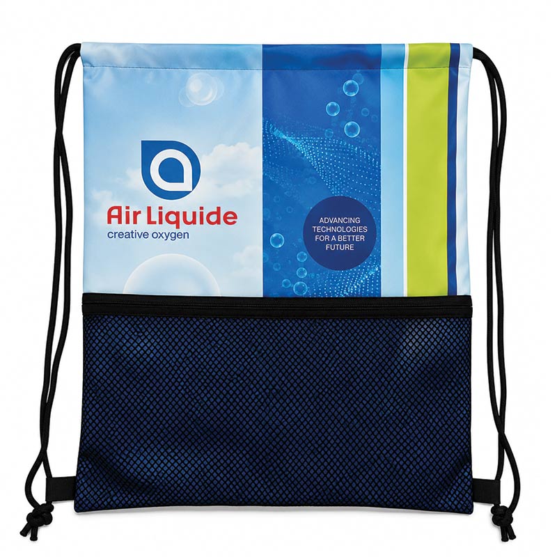 Sac à dos cordelette publicitaire imperméable avec sublimation couleur et poche extérieure filet pratique résistante durablement