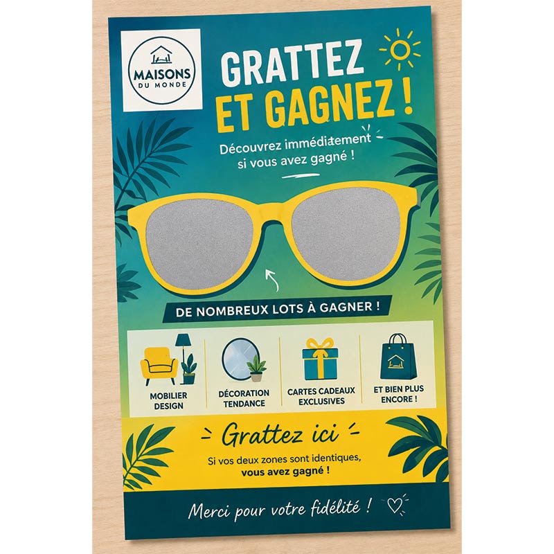 Carte à gratter personnalisée pour jeu concours et promotion commerciale