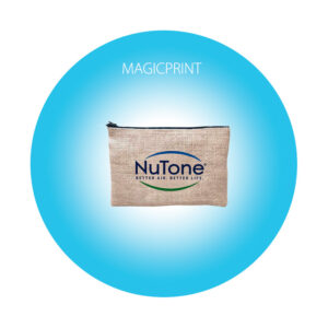 Trousse de toilette personnalisée en jute naturel avec logo imprimé en quadrichromie