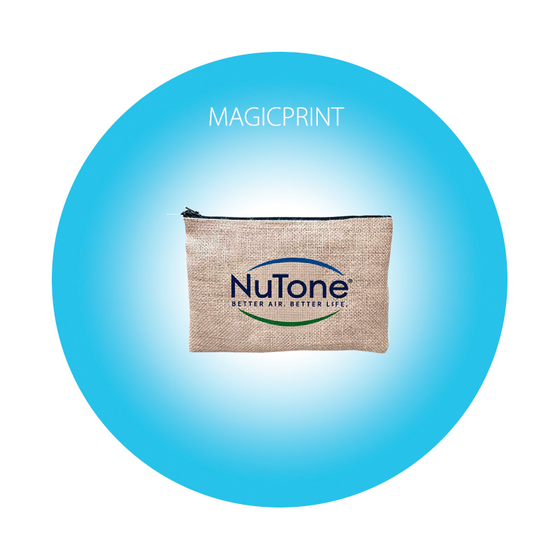 Trousse de toilette personnalisée en jute naturel avec logo imprimé en quadrichromie