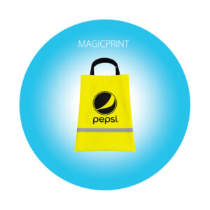 Sac fluo personnalisé jaune avec impression publicitaire pour événement professionnel