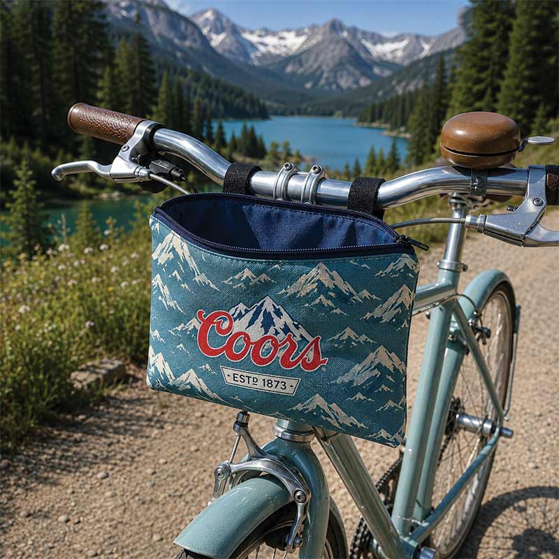 Sacoche personnalisable vélo fixée sur le cadre avec sangles Velcro.