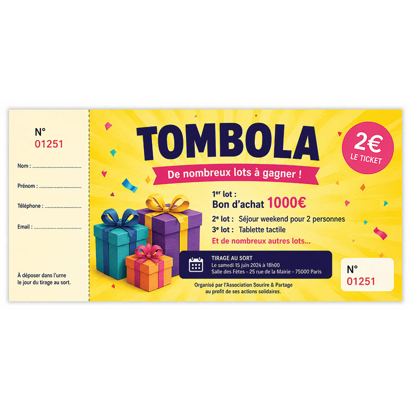 Ticket tombola personnalisé avec design sur mesure