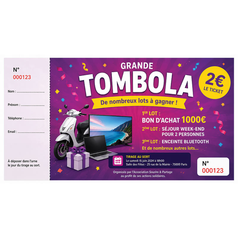 Impression de ticket tombola personnalisé pour événement
