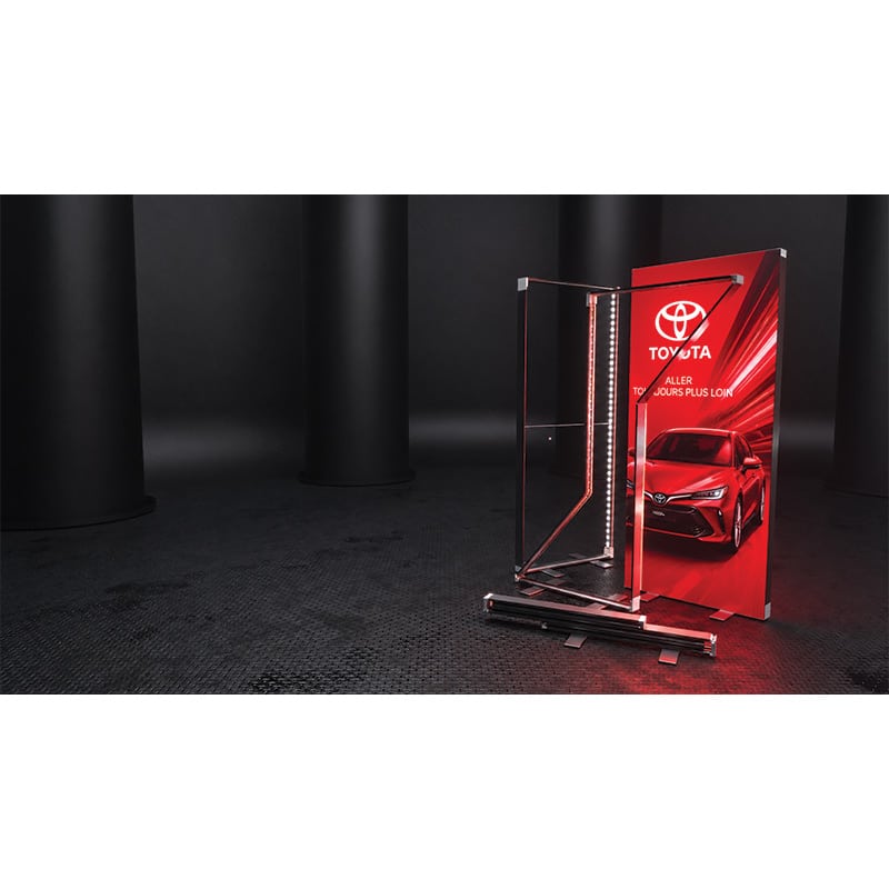 Stand lumineux pliable personnalisé double face pour salon professionnel