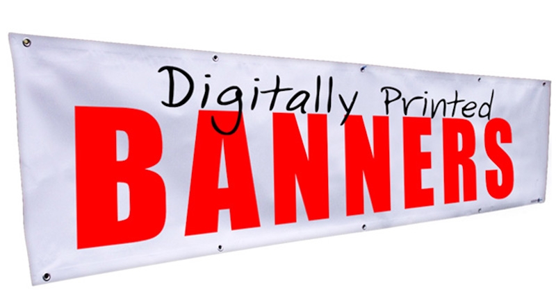 Banderole, Calicot publicitaire fond blanc avec oeillets
