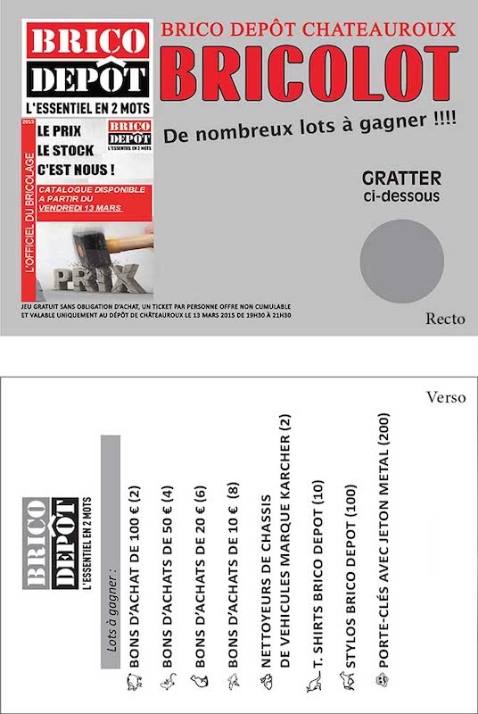 Tickets/cartes à gratter publicitaire - BRICO DEPOT
