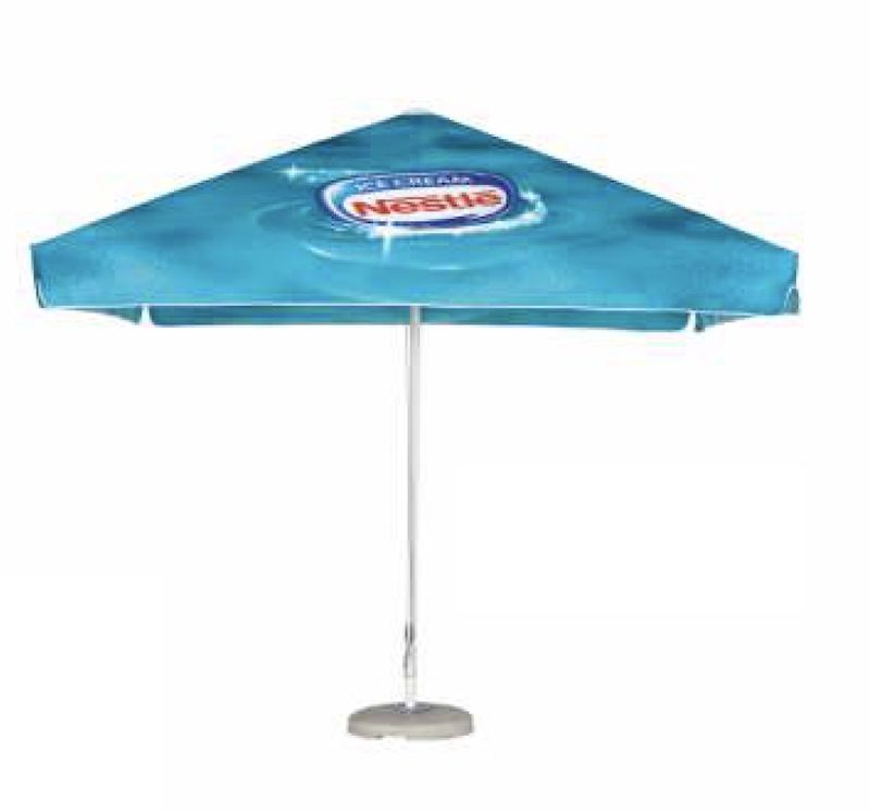 Parasol carré publicitaire personnalisation logo Nestle - 3 mètres