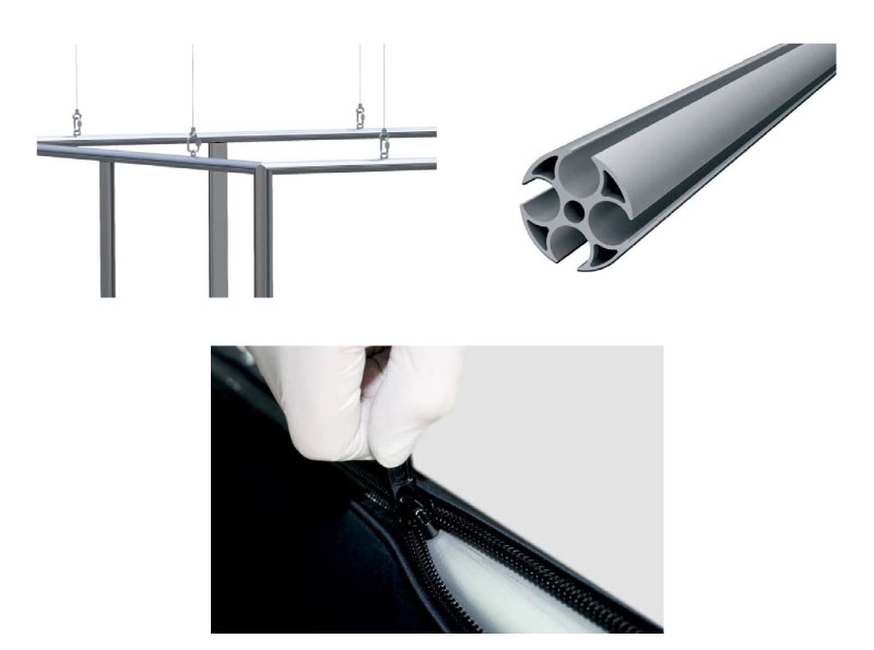 Enseignes suspendues - Système Strong double - structure et tissus