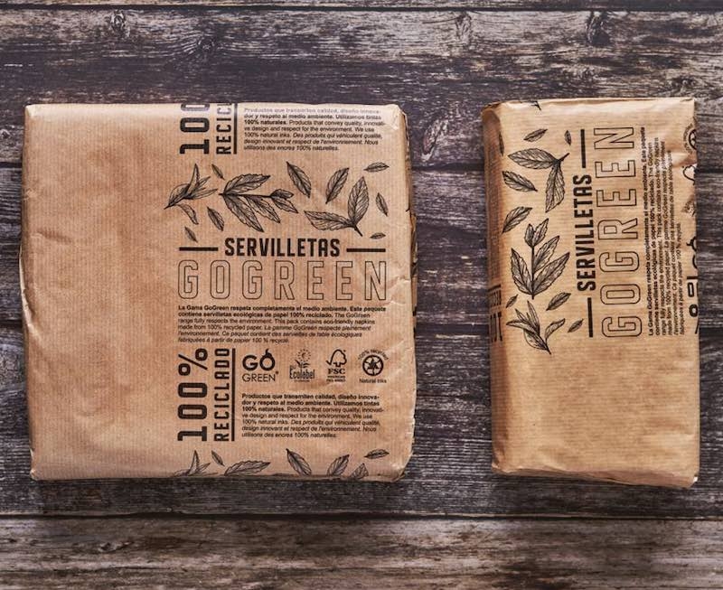 Papier recyclé et kraft : nappe et set de table publicitaires