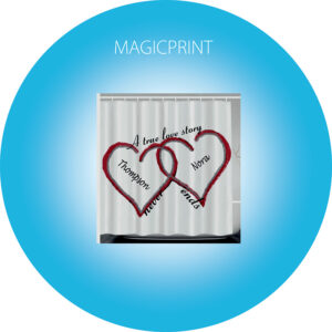 Rideau de douche personnalisé avec logo, parfait pour ajouter une touche unique à votre salle de bain.