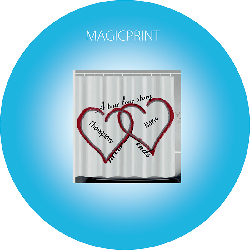 Rideau de douche personnalisé avec logo, parfait pour ajouter une touche unique à votre salle de bain.