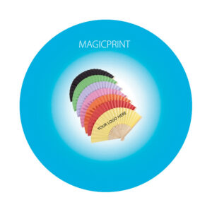 Éventail personnalisé en bambou et tissu avec logo d’entreprise