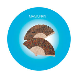 Éventail personnalisé en bois et tissu avec logo d'entreprise